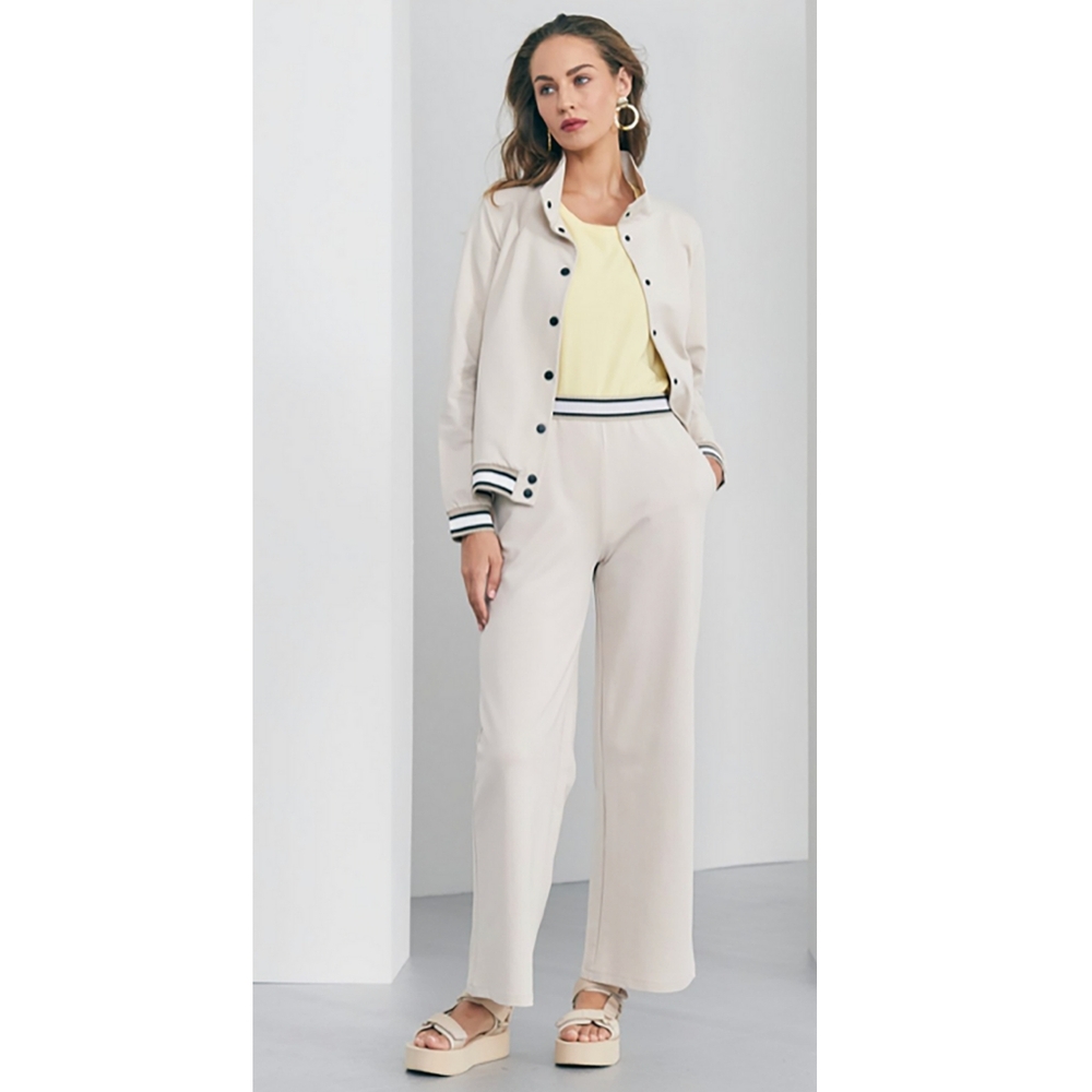 NAYA Wide Leg Trousers in Linen with Black White Waistband Medium
